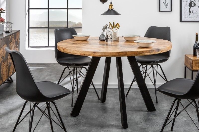 Ronde Massieve Eettafel IRON CRAFT – 120 cm – Natuurlijke Mangohout