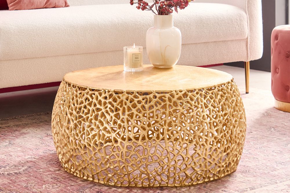 Ronde salontafel ABSTRACT – Goudkleurig filigraan design van Invicta Interior