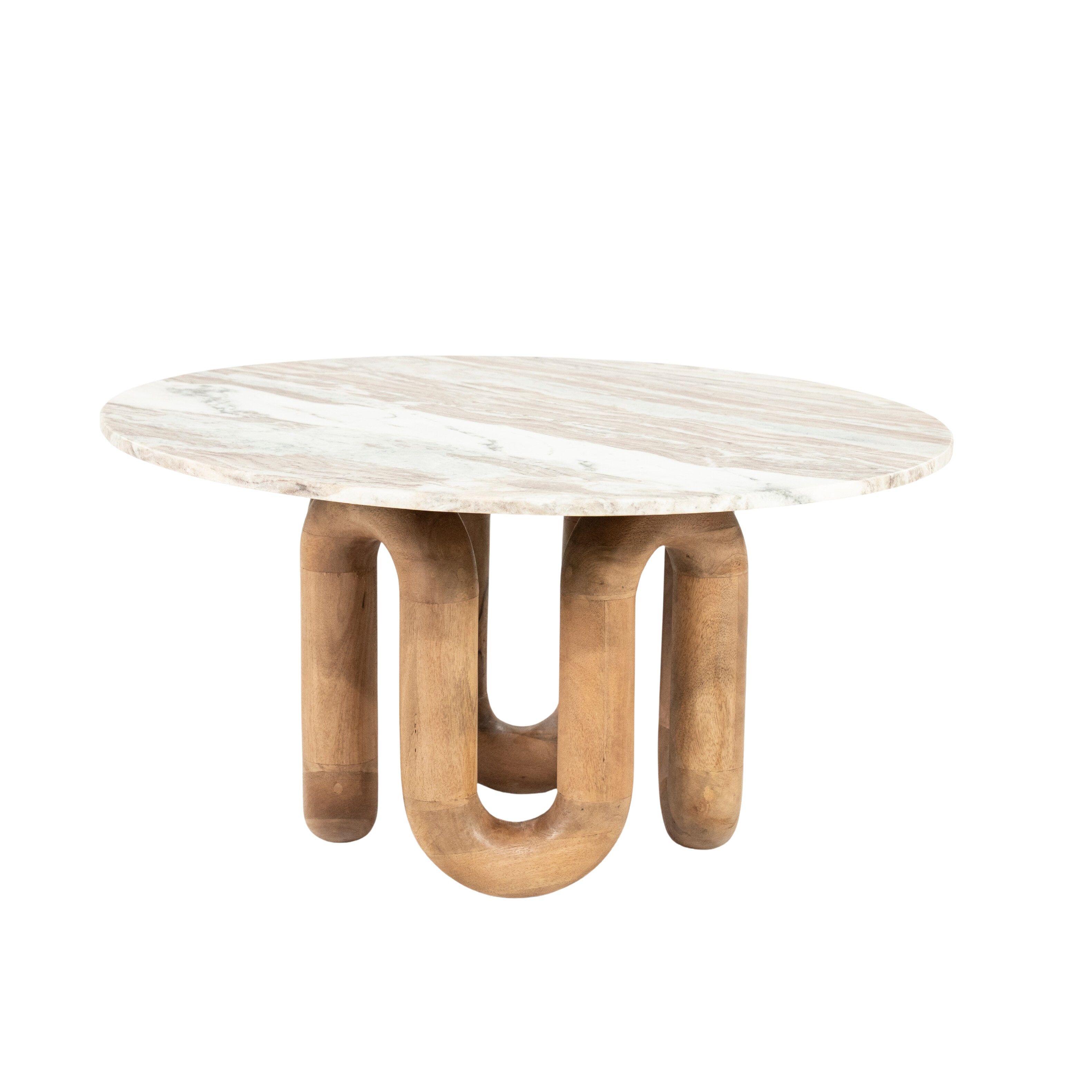 Ronde salontafel By‑Boo LoopStone – marmer en mangohout (80 cm)