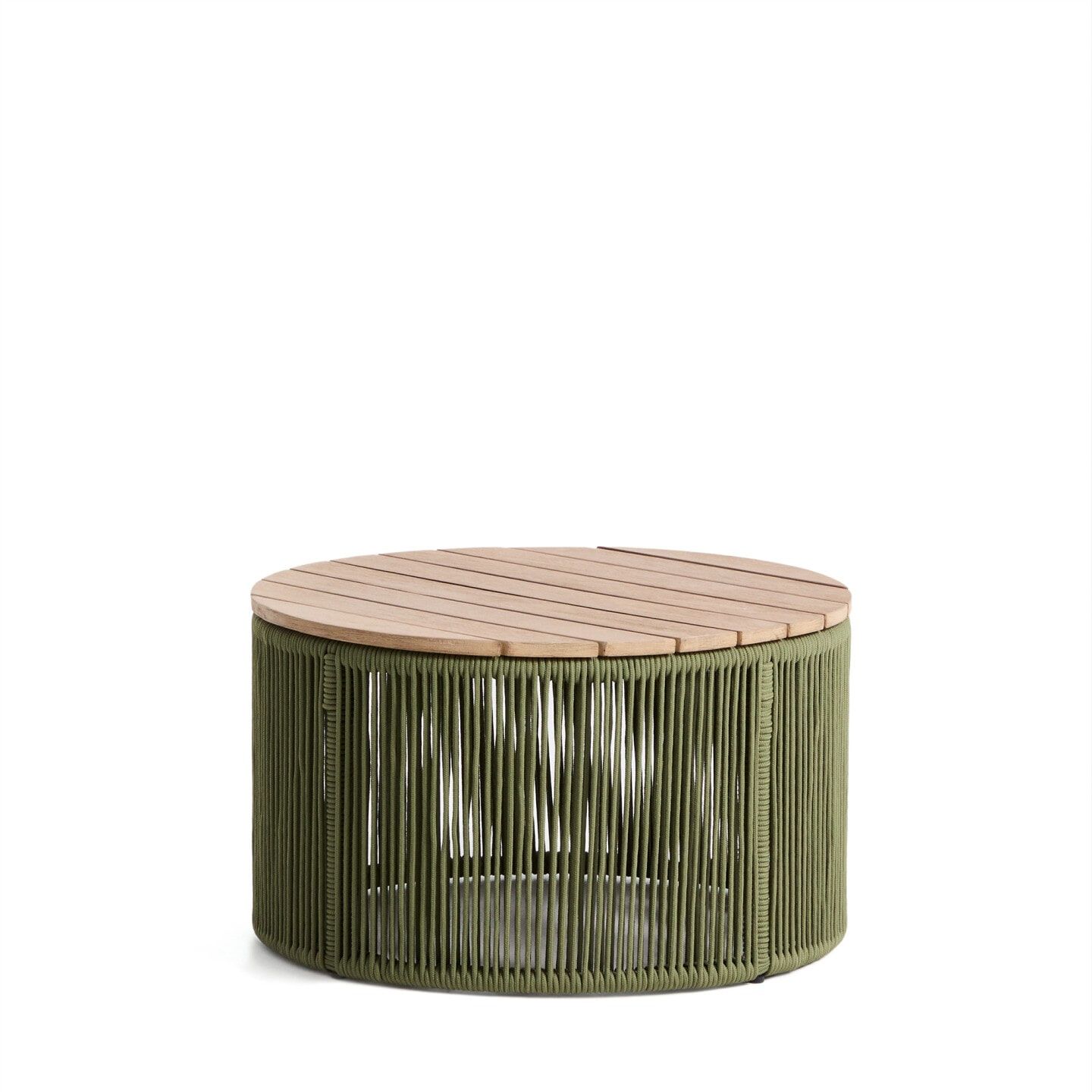 Ronde Salontafel Dandara – Donkergroen, acaciahout & touw, 60 cm – Kave Home