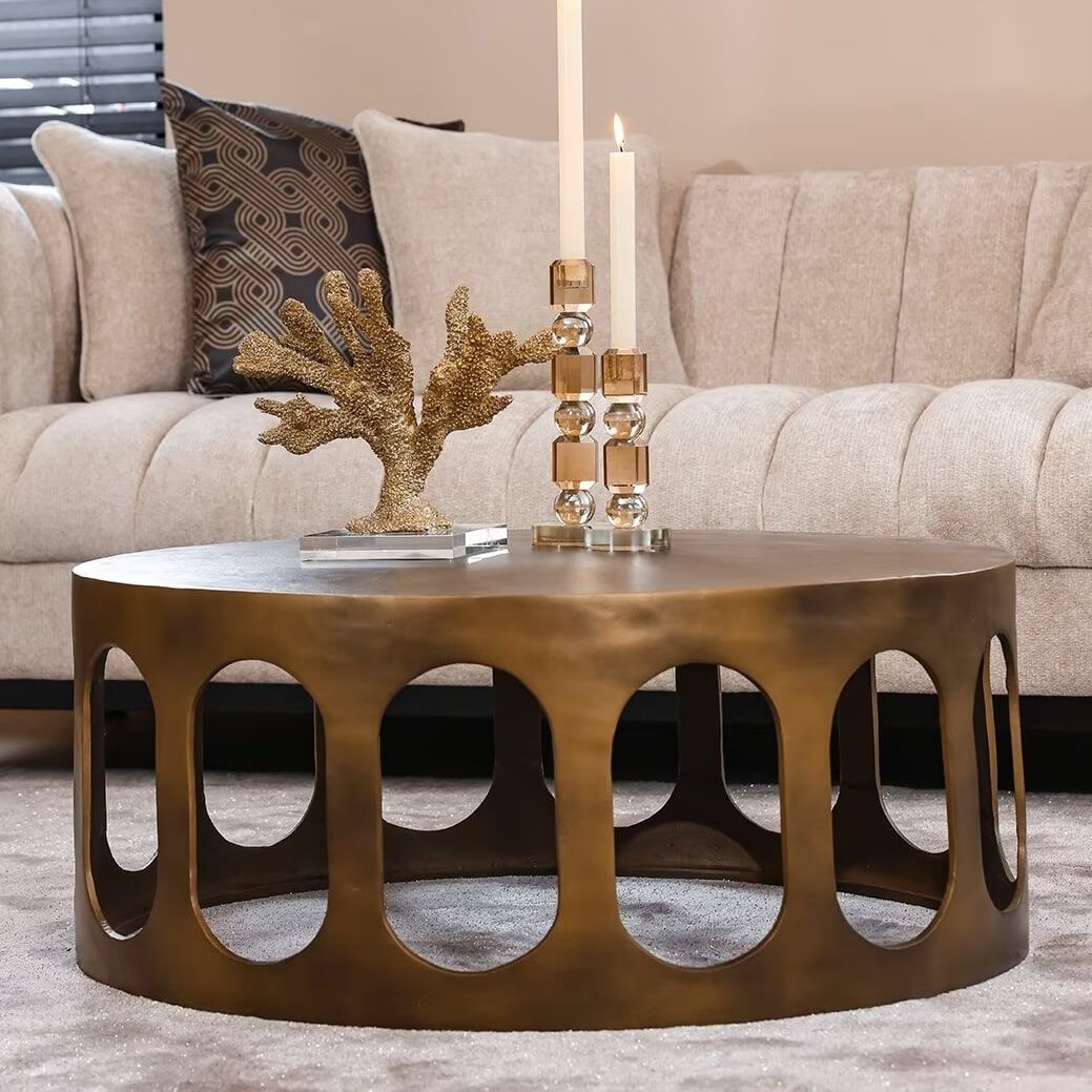 Ronde Salontafel Du Pont 86 cm – Industrieel Brushed Gold voor de Moderne Woonkamer