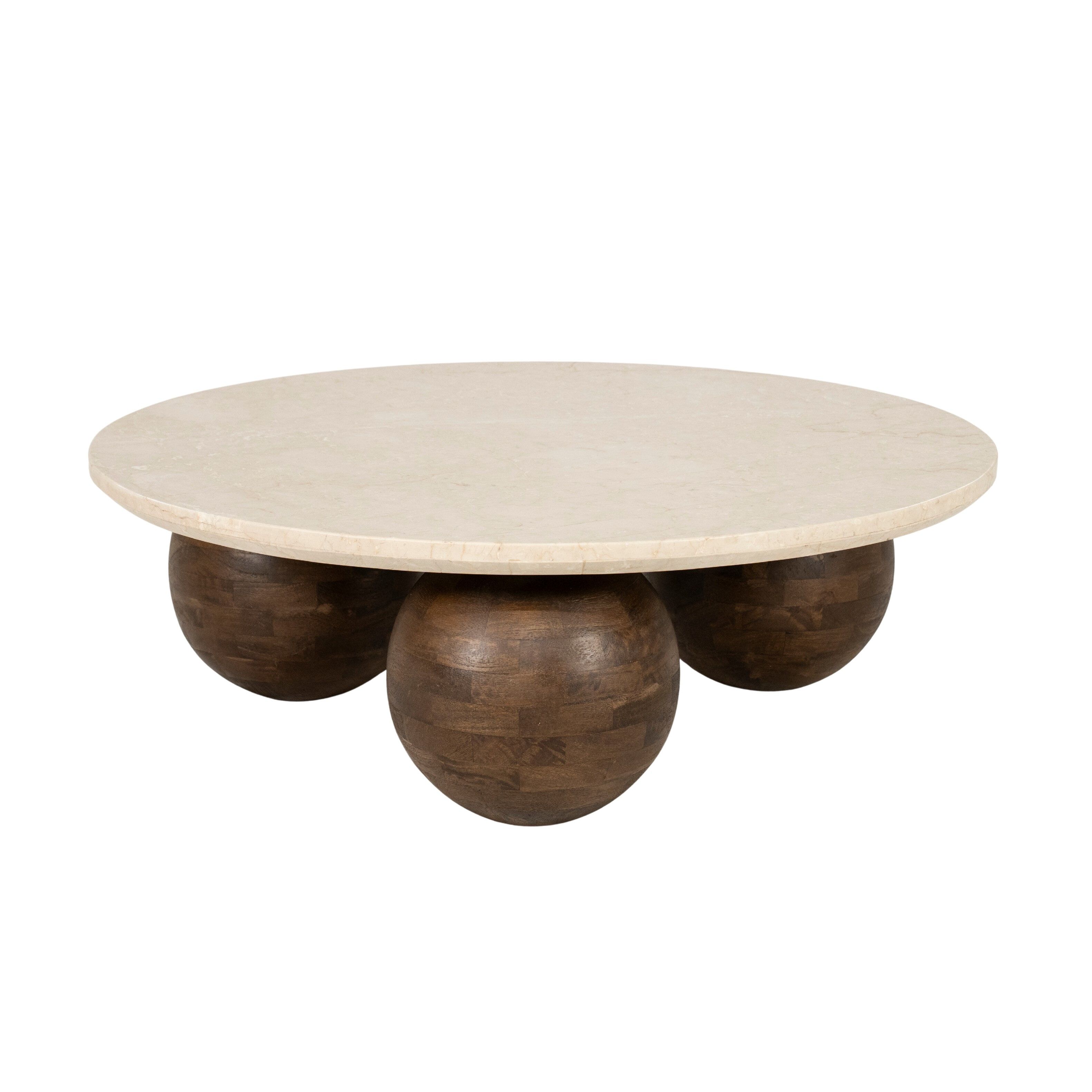 Ronde Salontafel Eleonora Babs – Marmer & Mangohout (89 cm) in warme bruine tinten
