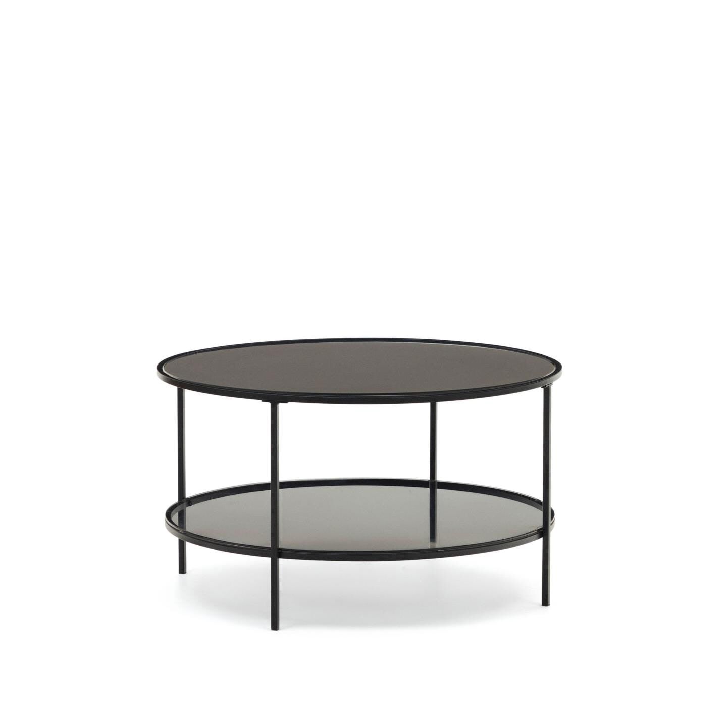 Ronde Salontafel Gilda van Kave Home – Strak ontwerp in zwart glas en metaal (80 cm)