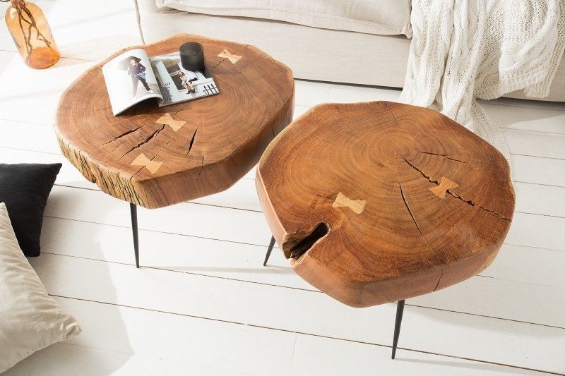 Ronde Salontafel GOA – Massief Acaciahout met Zwarte Metaalpoten – 60 cm