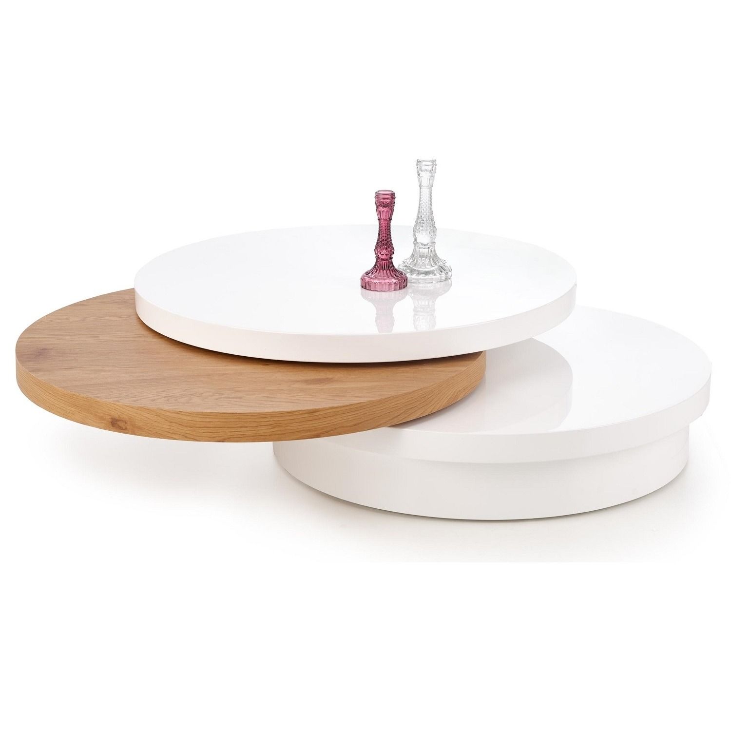 Ronde salontafel Michelle – 80 cm, wit met gouden eiken accent