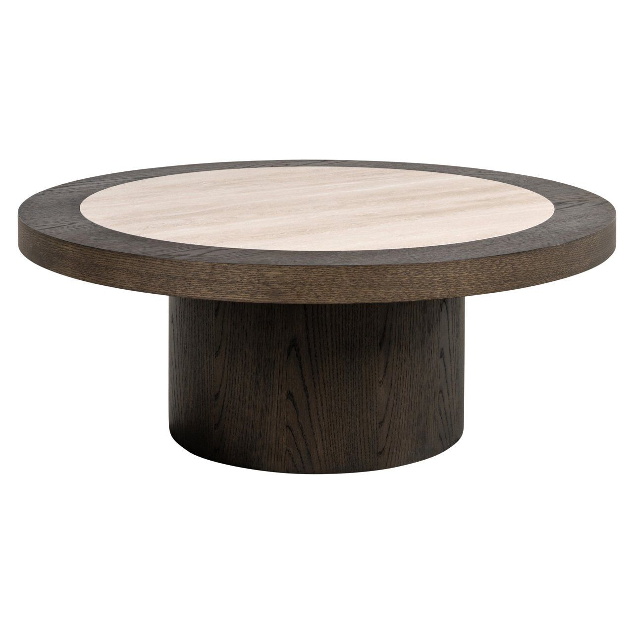 Ronde Salontafel Nando van Richmond – Travertinlook & eikenfineer, 100 cm