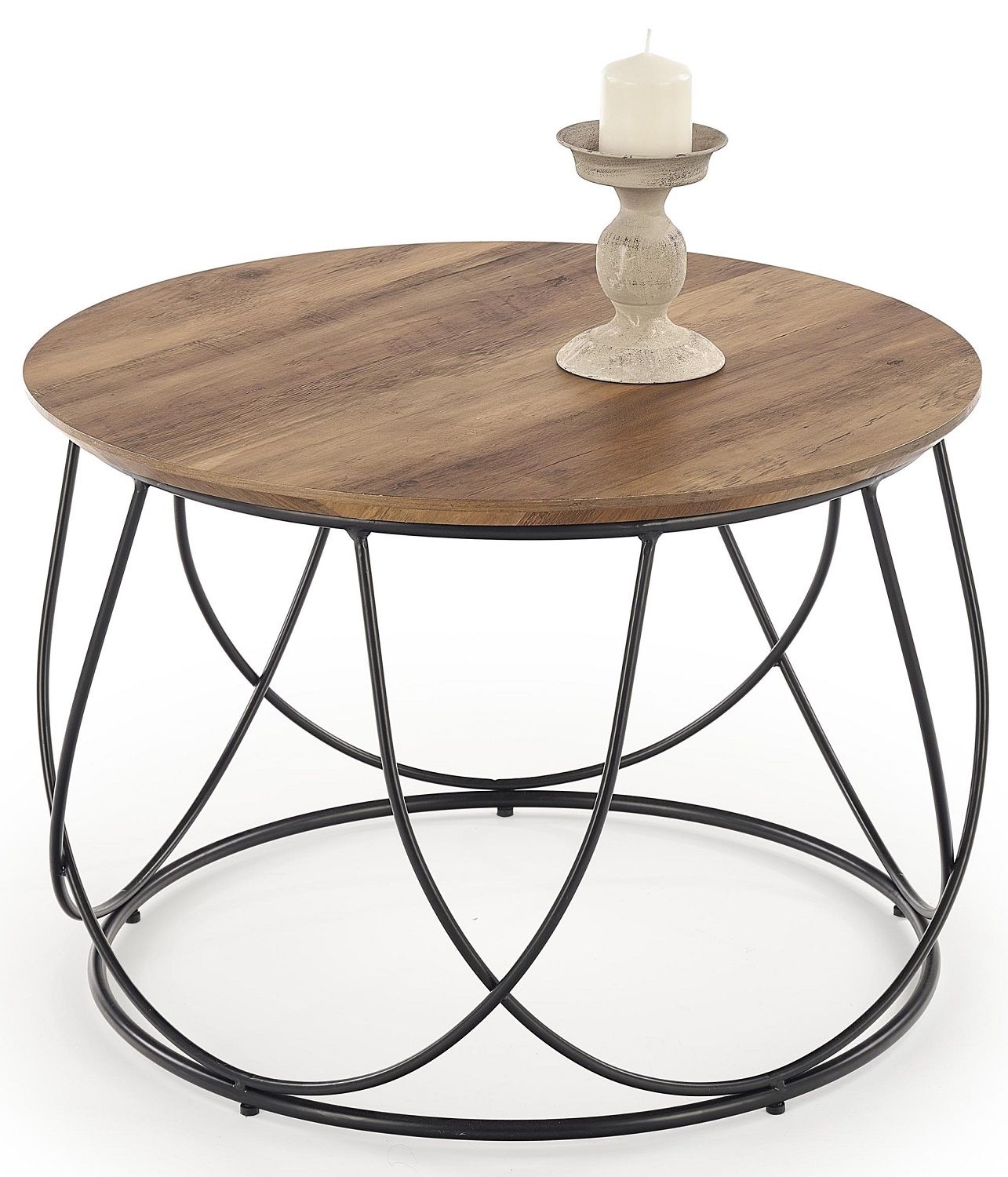 Ronde salontafel Nubira – 60 cm in warme walnoot met slanke zwarte poten