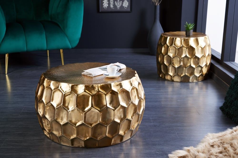 Ronde Salontafel Organic Orient – 70 cm goud gehamerd, handgemaakt – Invicta Interior