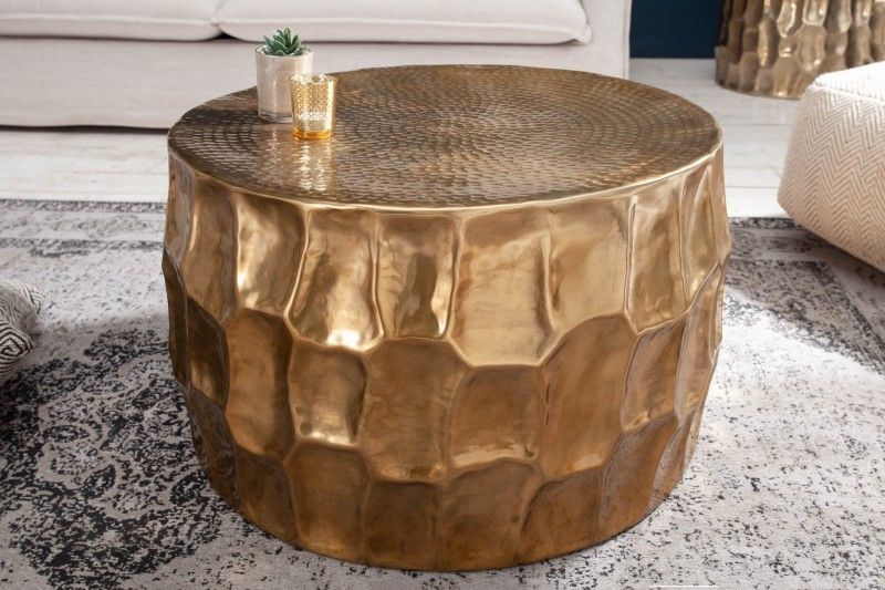Ronde Salontafel Organic Orient 70 cm – Gouden, Handgemaakte 3D Design – Invicta Interior