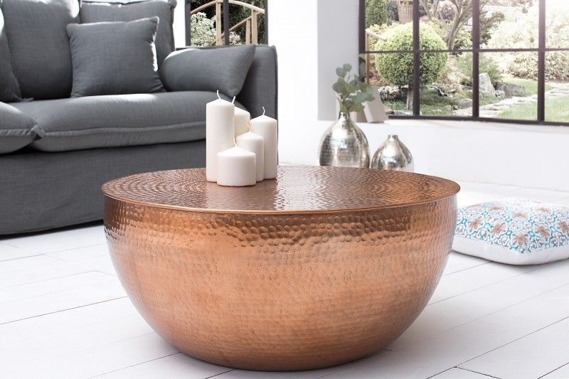 Ronde Salontafel ORIENT II – Handgemaakte Koperen Look voor 60 cm Moderne Woonkamers