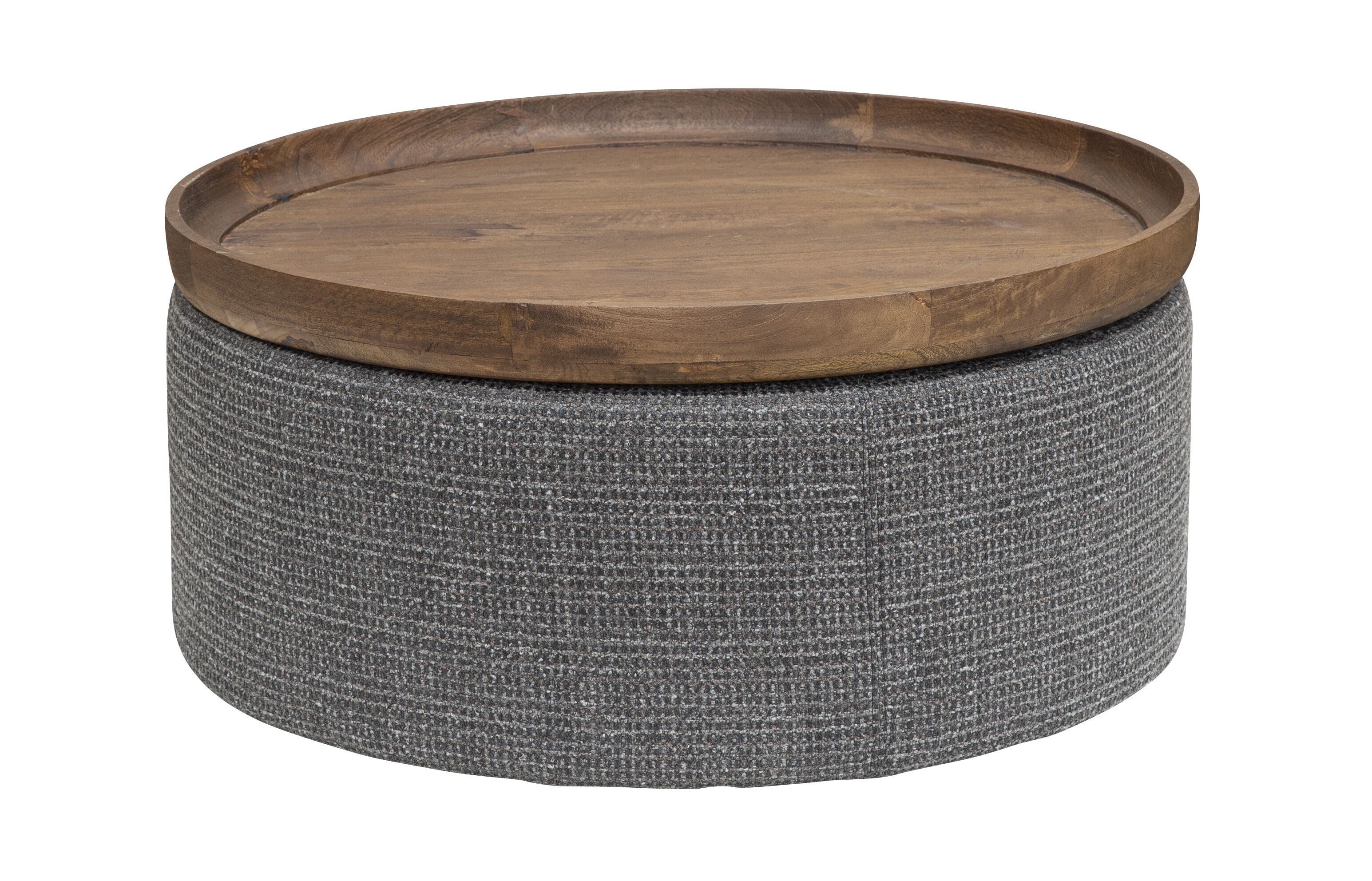 Ronde Salontafel Ossana – Mangohout & Grijze Stof, 80 cm