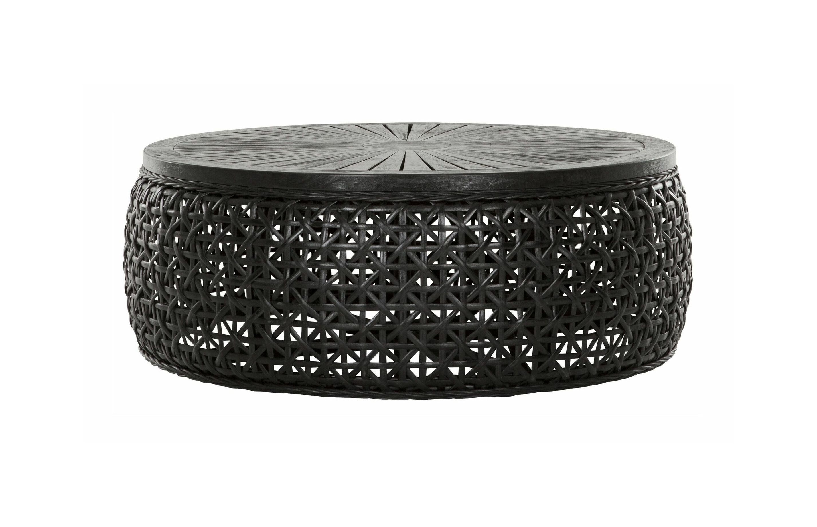 Ronde Salontafel Rimini – Zwart Rotan & Houten blad, 100 cm van MUST Living