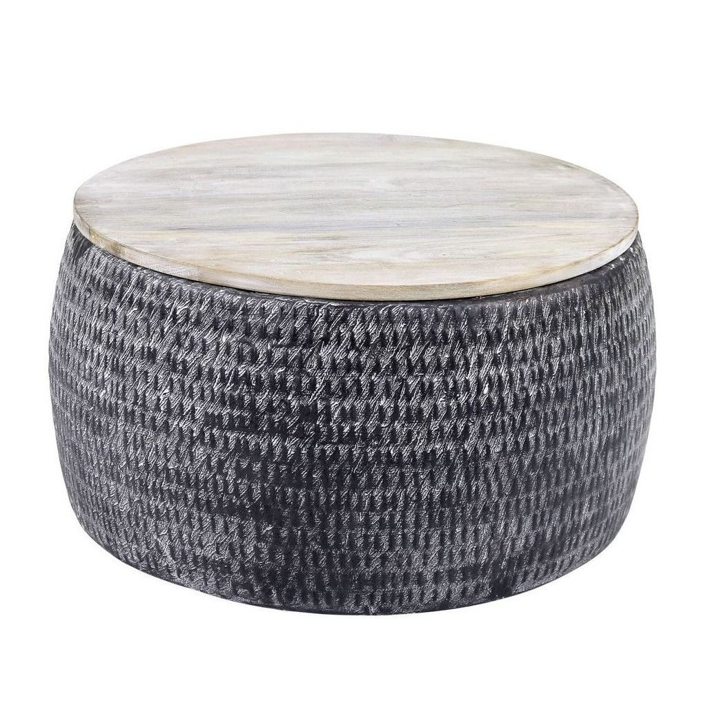 Ronde Salontafel Sardo – Grijs met gepatineerd mangohout, 60 cm