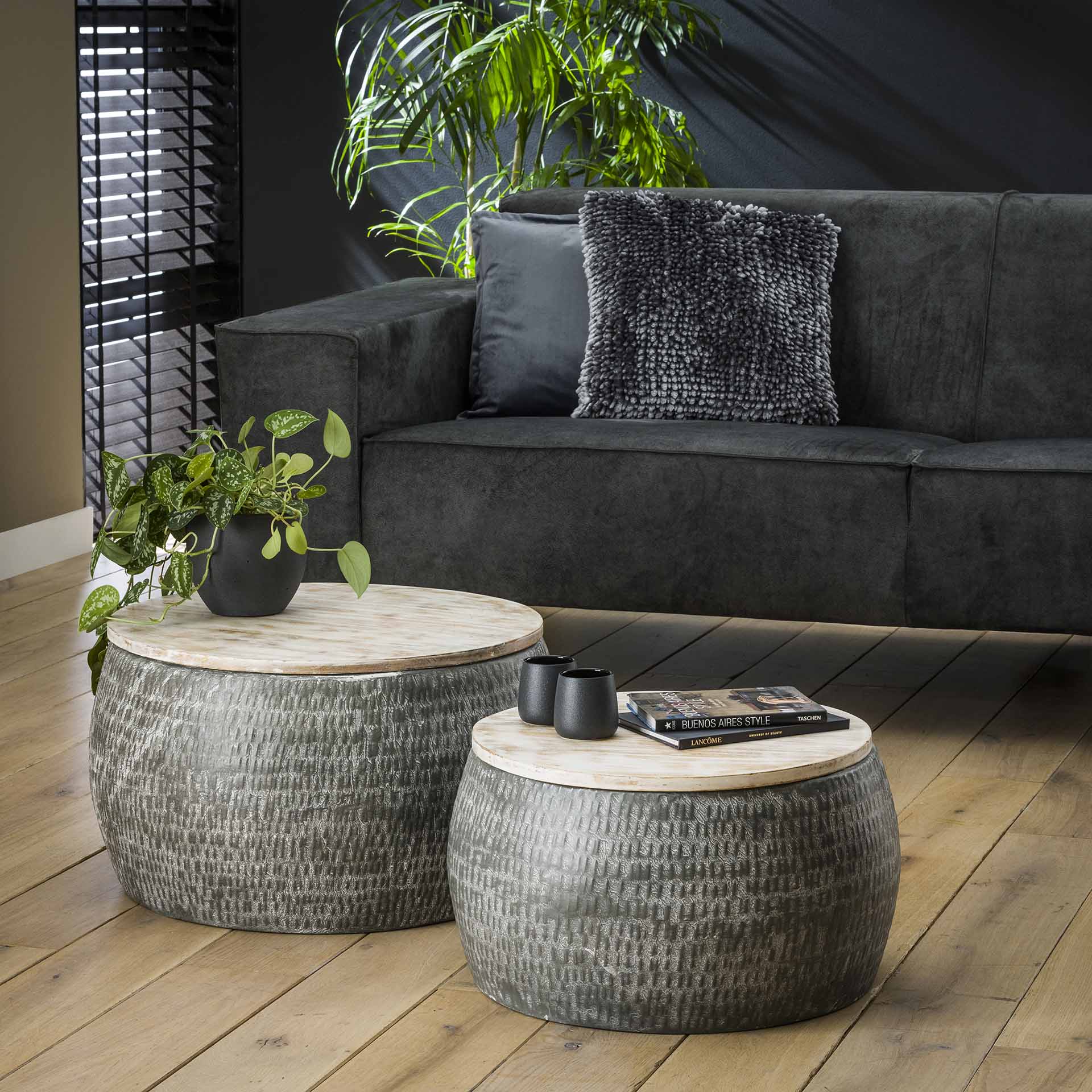 Ronde salontafel set Sardo – stijlvolle metalen & mangohout tafels voor elke woonkamer