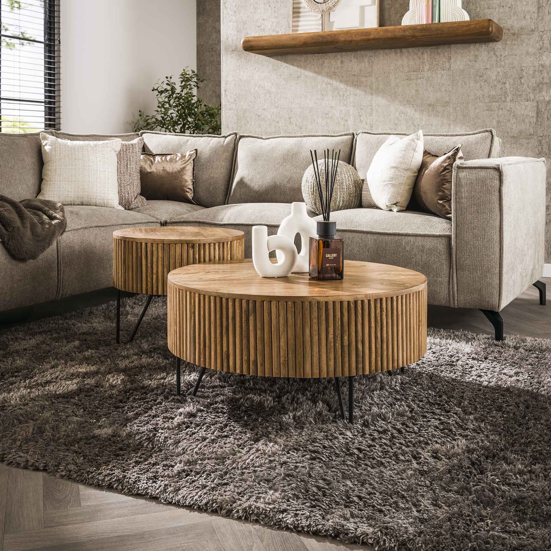 Ronde Salontafel Sharmila van LifestyleFurn – Set van 2 Massief Mangohout tafels