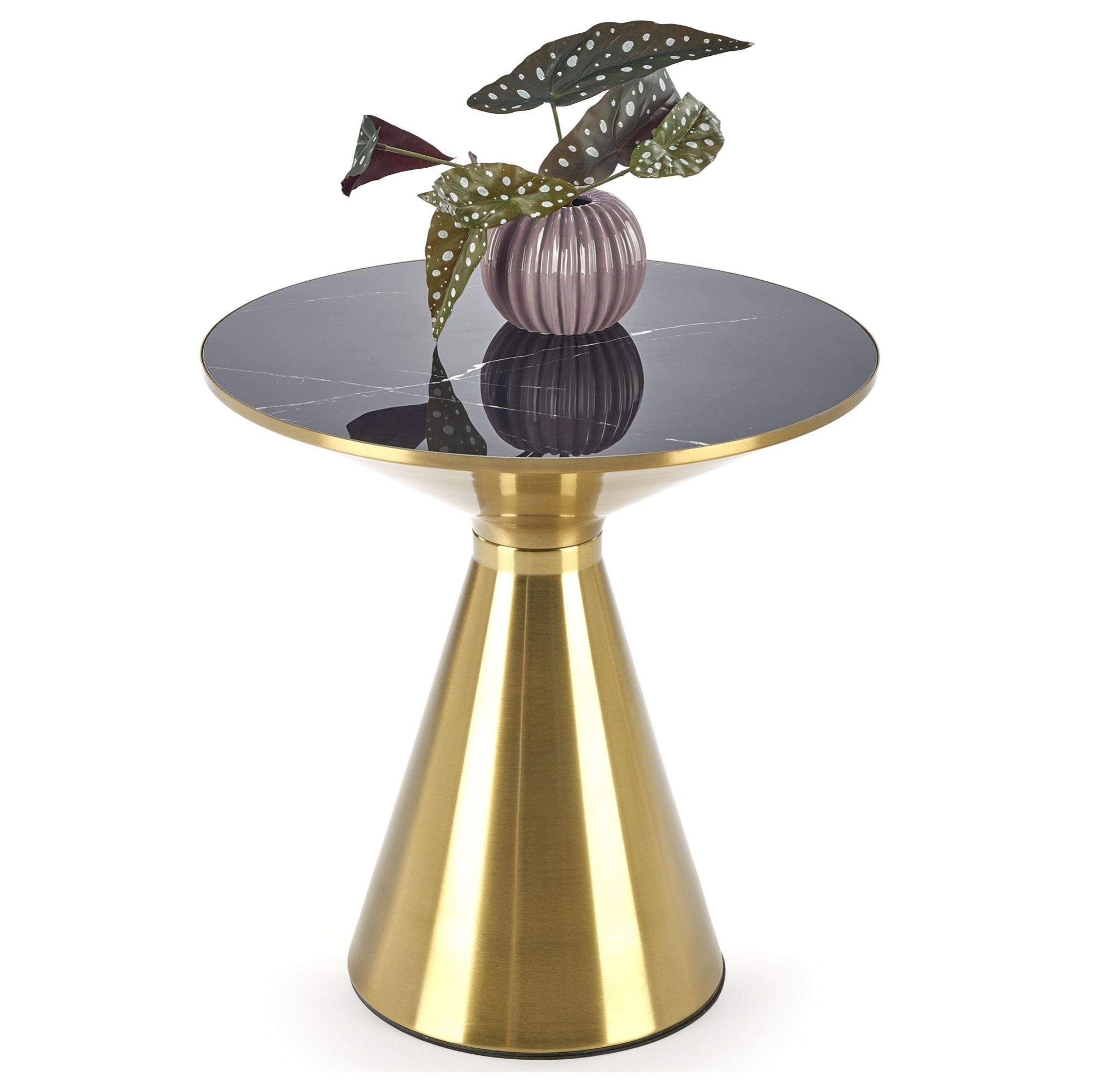 Ronde Salontafel Tribeca 50 cm – Zwart marmer met goudkleurig metalen frame