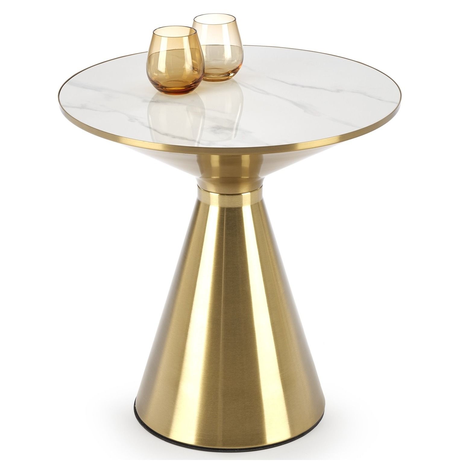 Ronde salontafel Tribeca – Strak wit marmer met gouden accenten, 50 cm