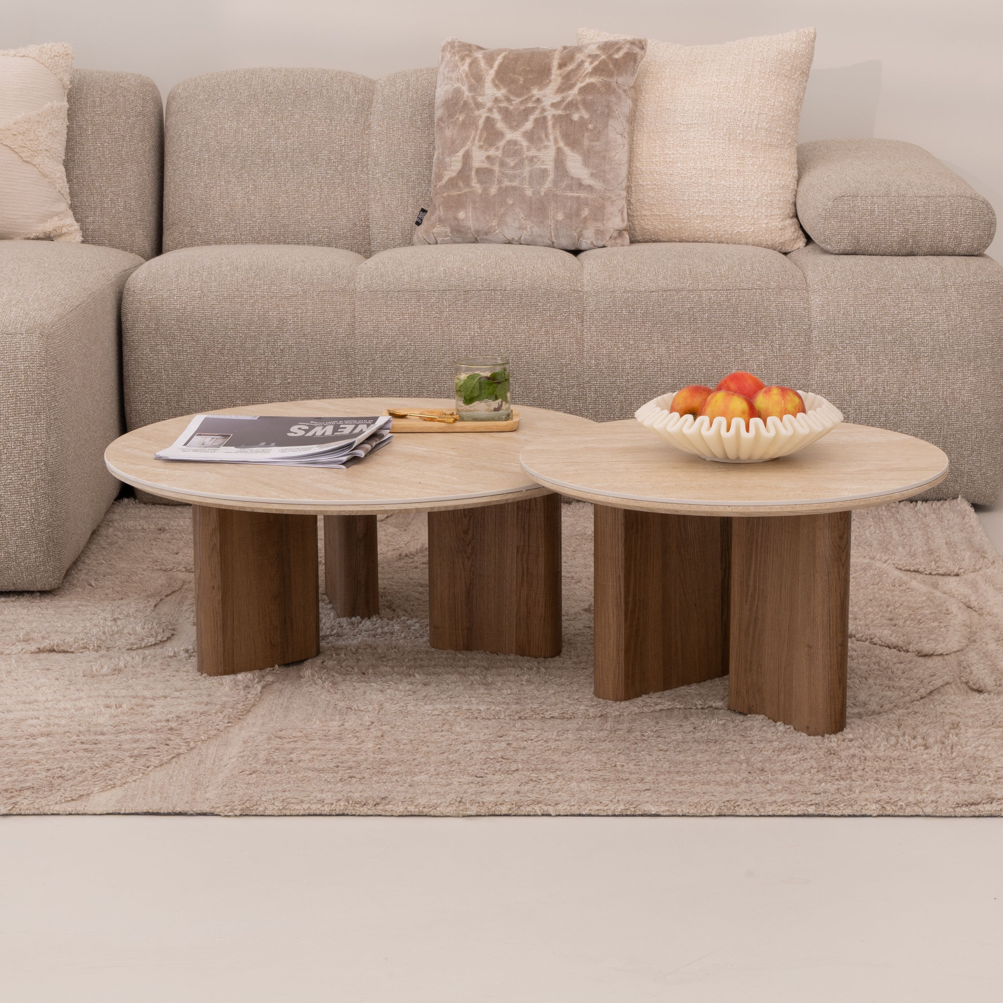 Ronde Salontafels Laycie – Luxe keramisch duo in Japandi‑stijl