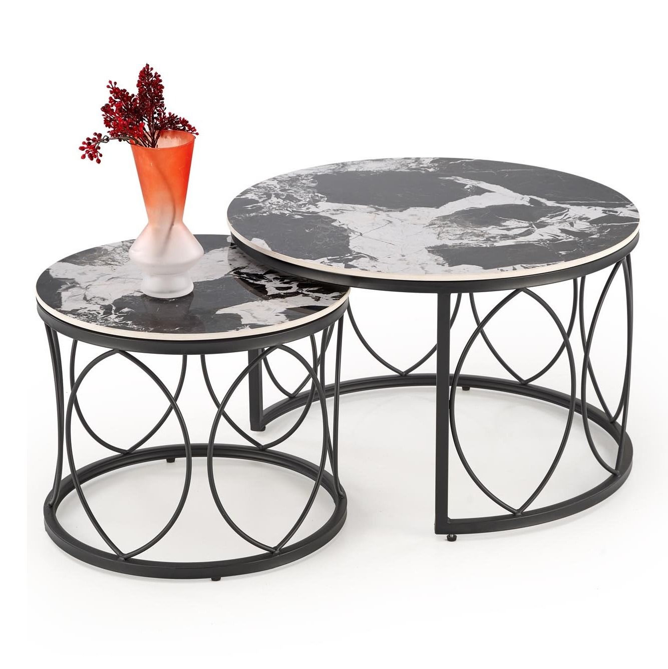 Ronde Salontafelset Alexandra – Stijlvolle Dubbelset met Marmerlook