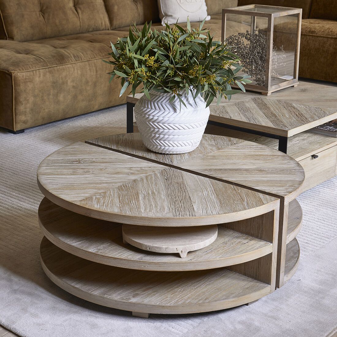 Ronde Salontafelset Milan – Natureel eiken & ijzer van Rivièra Maison