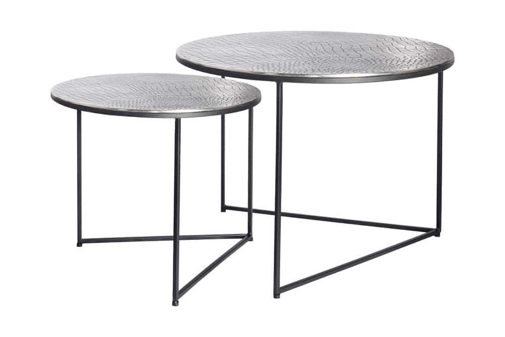 Ronde set van 2 salontafels – 60 cm, zilver antiek krokodillenontwerp – Handgemaakt van Invicta Interior