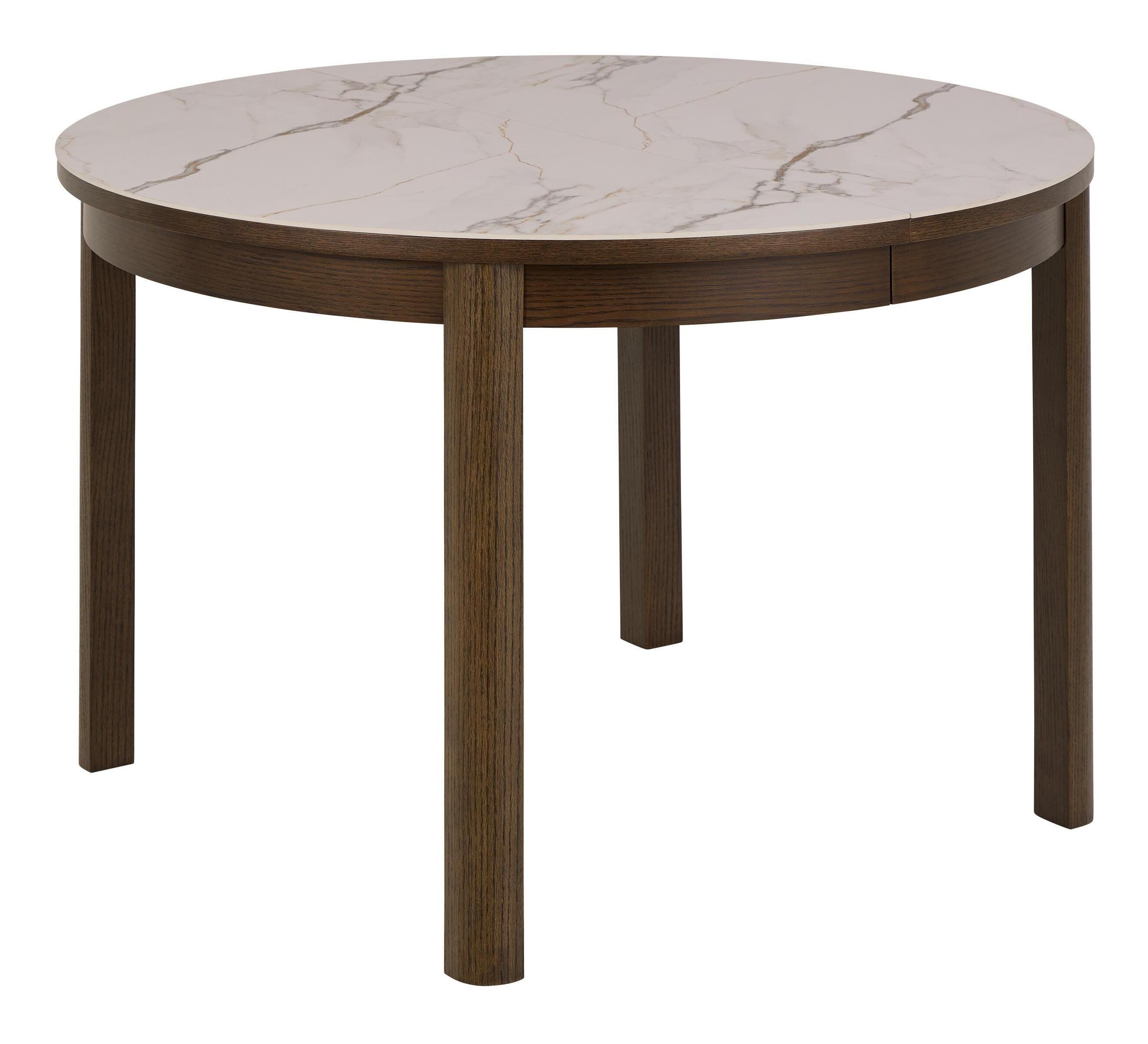 Ronde Uitbreidbare Eettafel Jawana – Marmerlook & Gerookt Eikenfineer, 120 cm