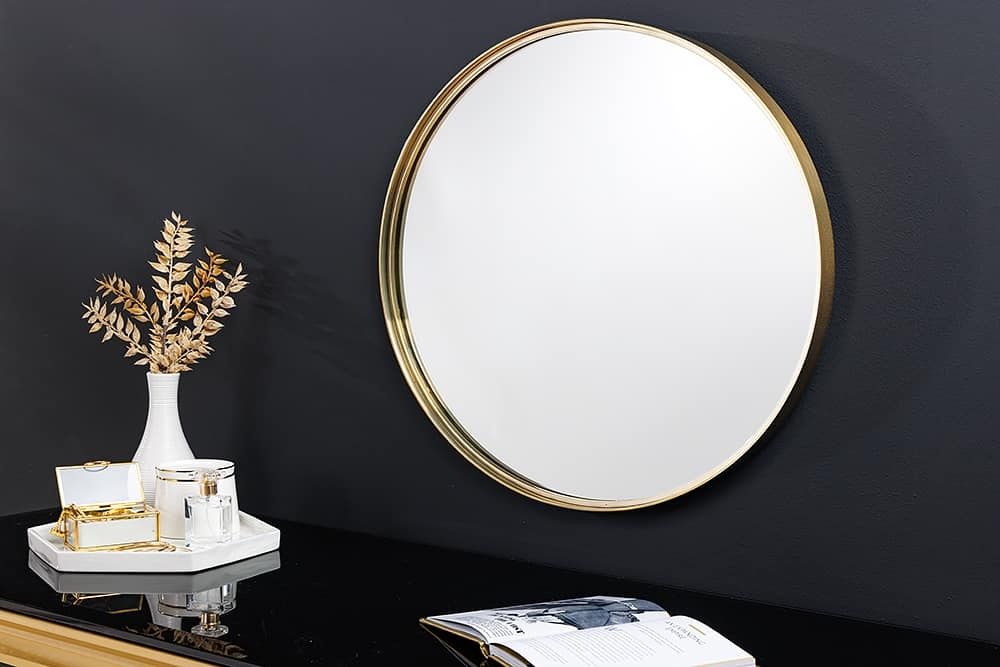 Ronde wandspiegel PORTRET 50 cm – Gouden metalen frame, handgemaakt – Invicta Interior