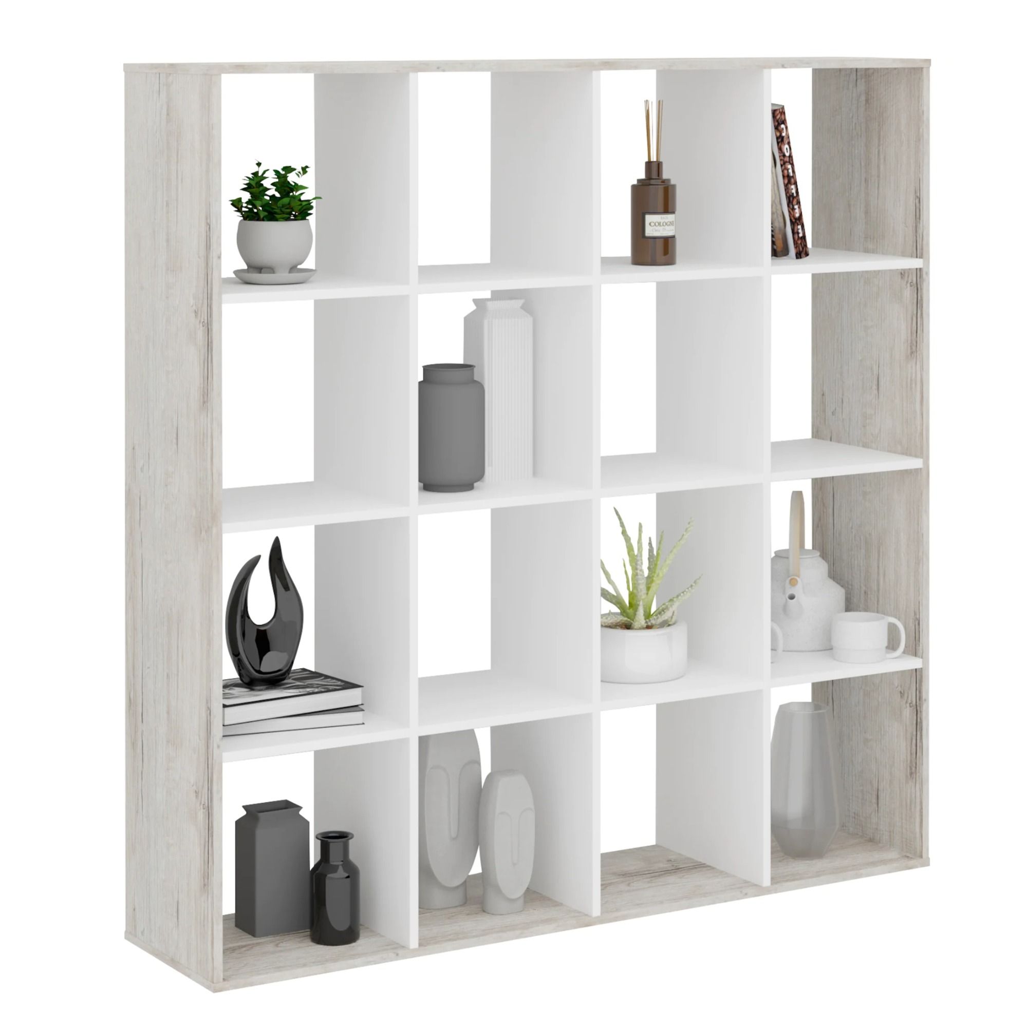 Roomdivider Mega – 16 vakken in zand eiken & wit