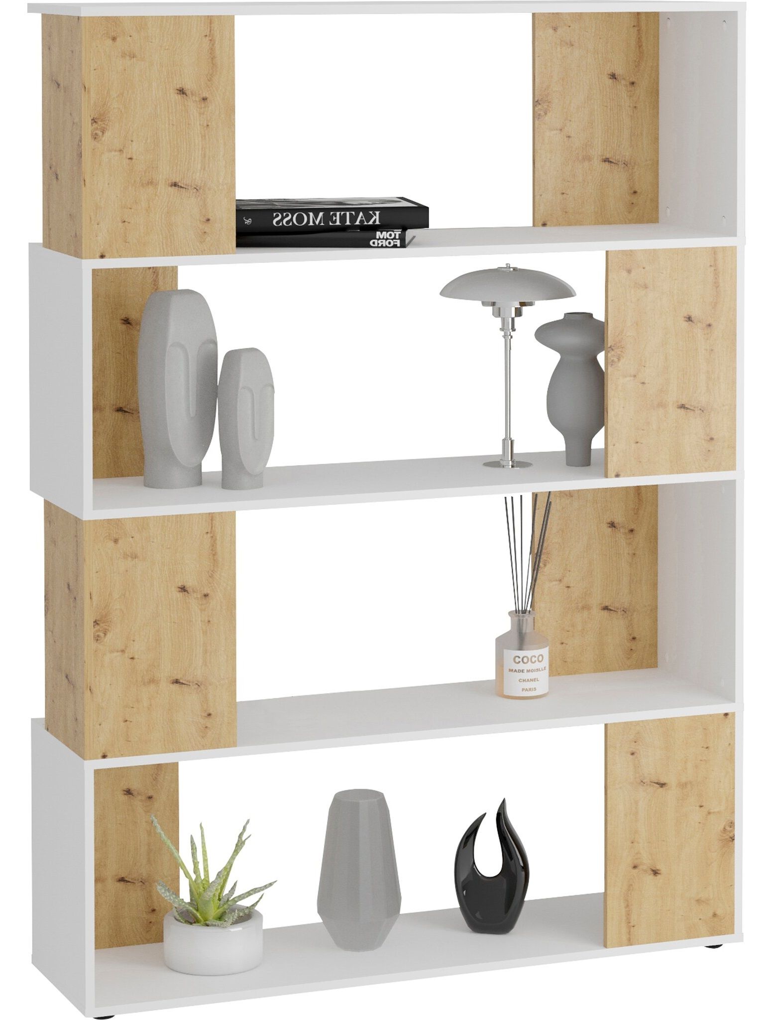Roomdivider Varel 2 – 163 cm, wit & eiken, stijlvolle ruimteverdeler