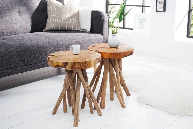 Root Bijzettafel 30 cm – Massief Teak, Rond & Krukdesign – Invicta Interior