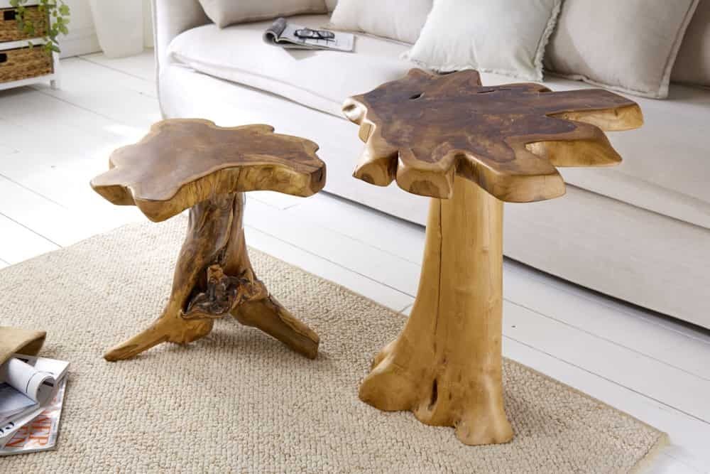 Root Bijzettafel 60 cm – Massief Teak met Authentieke Jaarringen | Invicta Interior