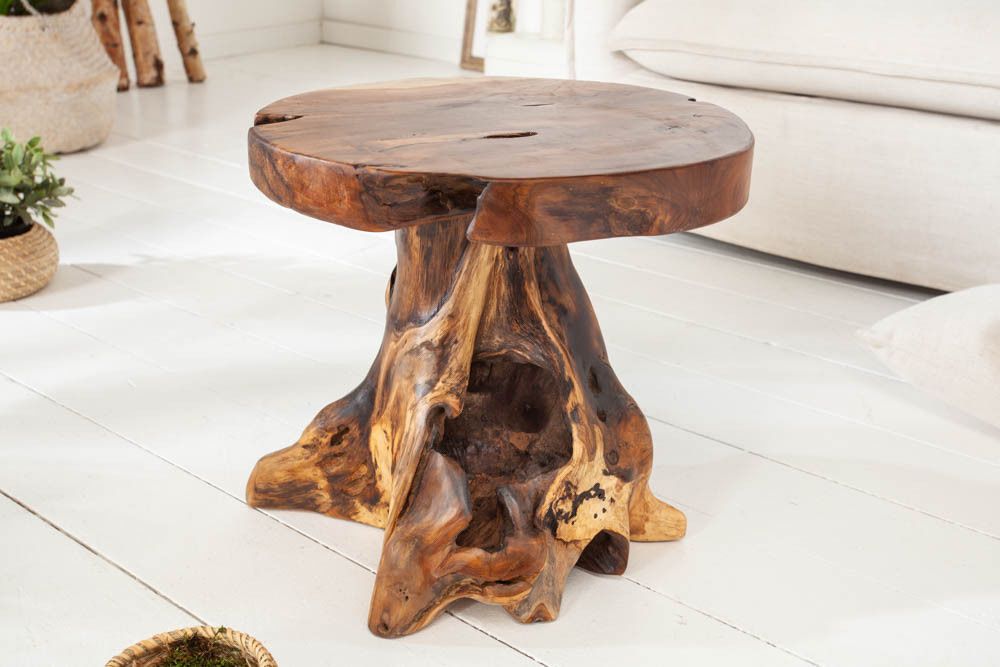 ROOT – Massieve Teakhouten Bijzettafel & Kruk met Uniek Wortelhout