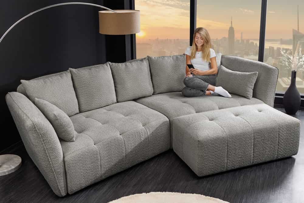 Royale Grijze Bouclé XXL Bank – 295 cm Moderne Luxe van Invicta Interior