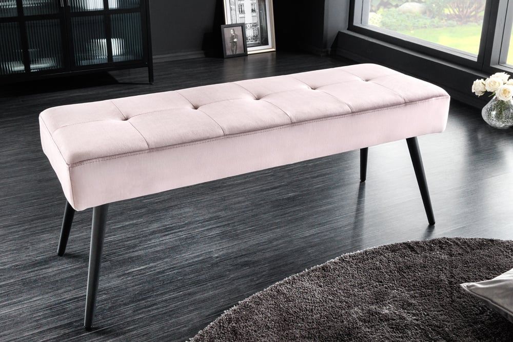 Roze fluwelen bank Boutique 100 cm – stijlvol zitcomfort met zwarte metalen poten