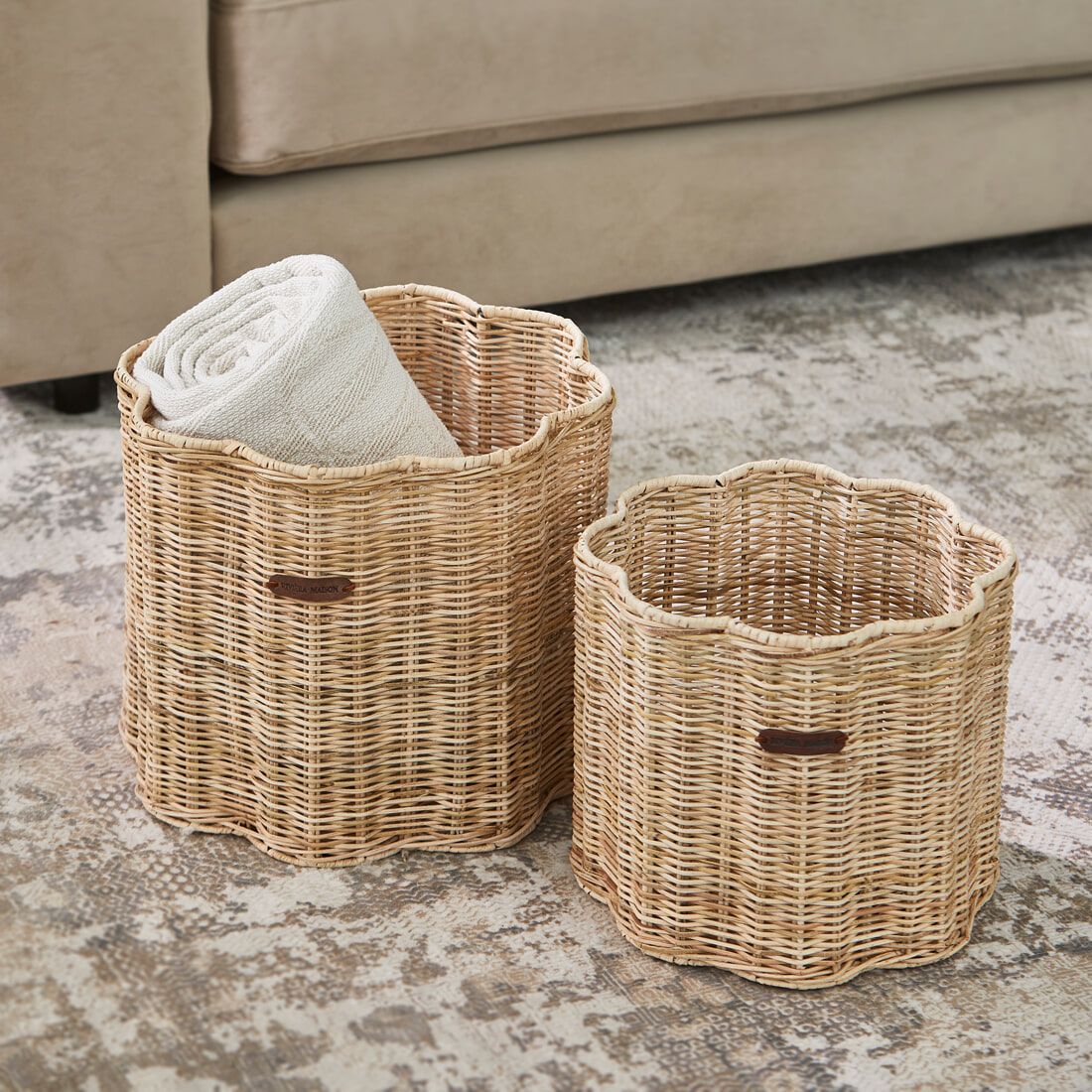 Rustieke Rattan Bloemenmanden Set – 2 Stuks – Naturel | Rivièra Maison