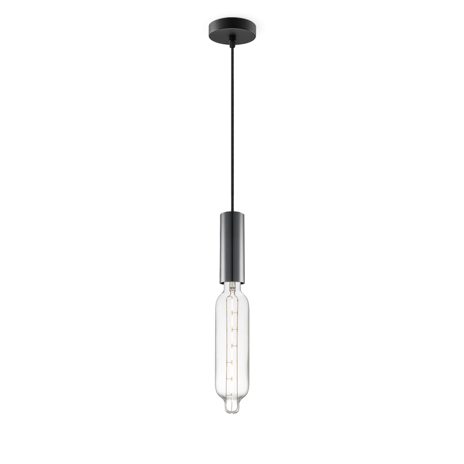 Saga Hanglamp Zwart – Moderne metalen cilinder met zacht textielsnoer