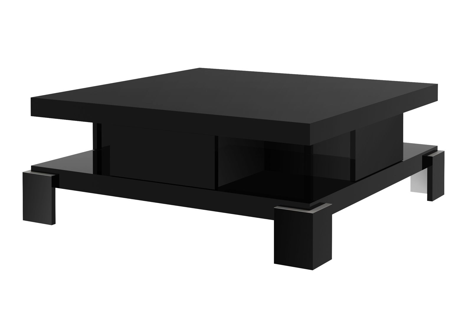 Salina vierkante salontafel – hoogglans zwart, modern design met 4 ladevakken
