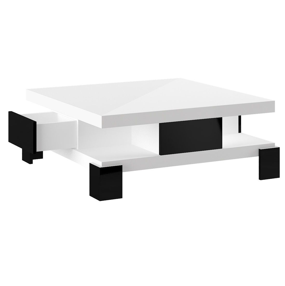 Salina Vierkante Salontafel in Hoogglans Wit/Zwart – Modern Design met Praktische Opbergruimte