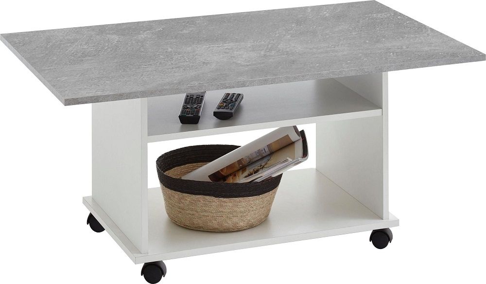 Salontafel Azur – Moderne, verrijdbare woonkamer-tafel in Betongrijs (100 cm)