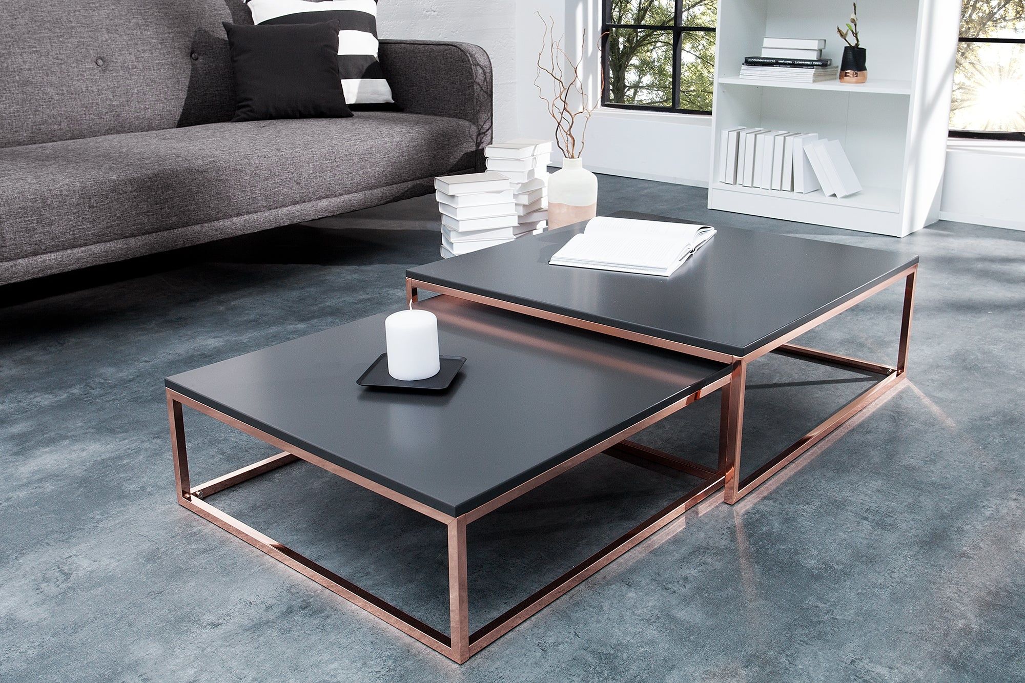 Salontafel ELEMENTS – Set van 2 in Antraciet en Koper voor een Moderne Woonkamer