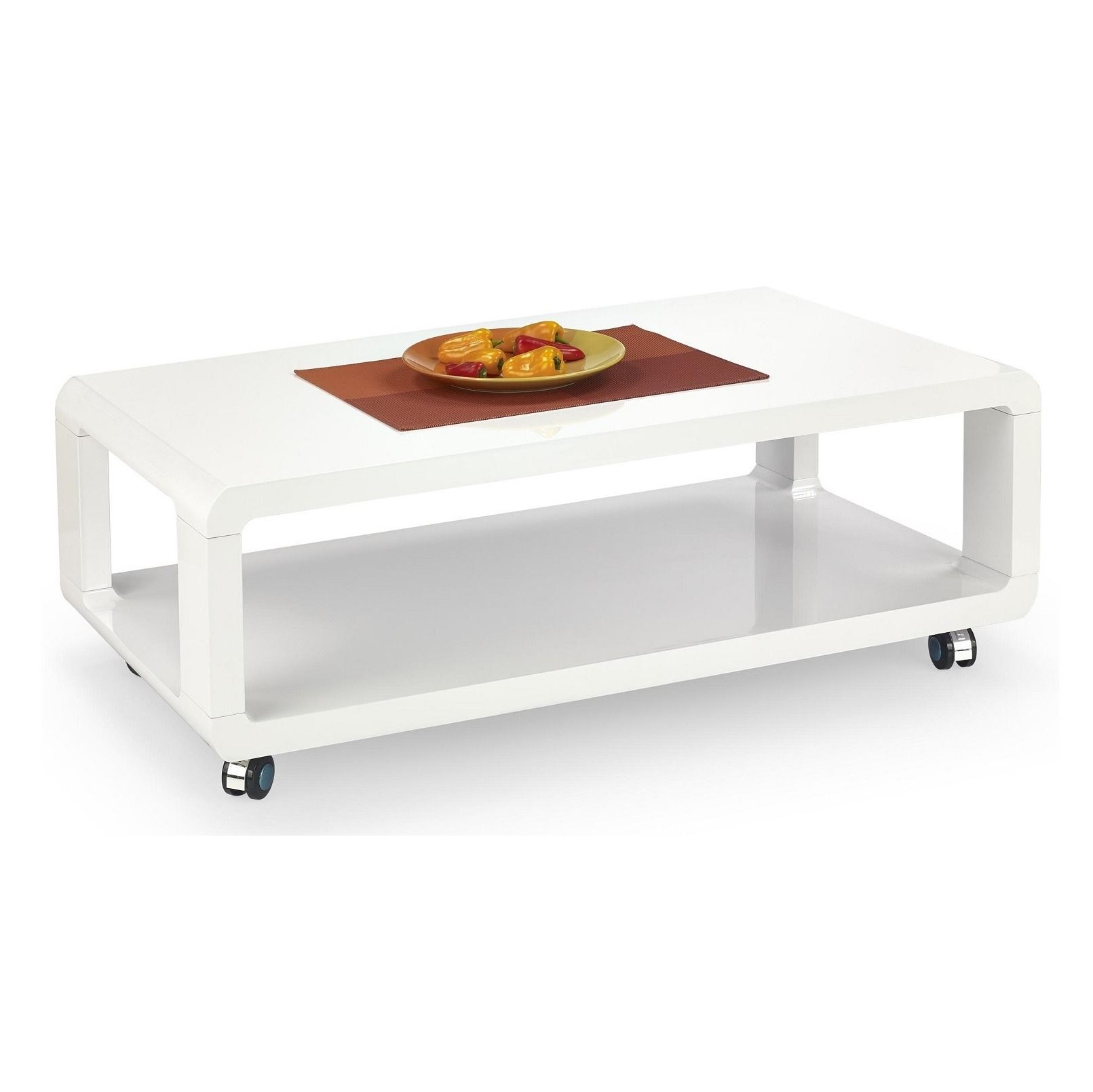 Salontafel Futura 105 cm – modern wit met wielen