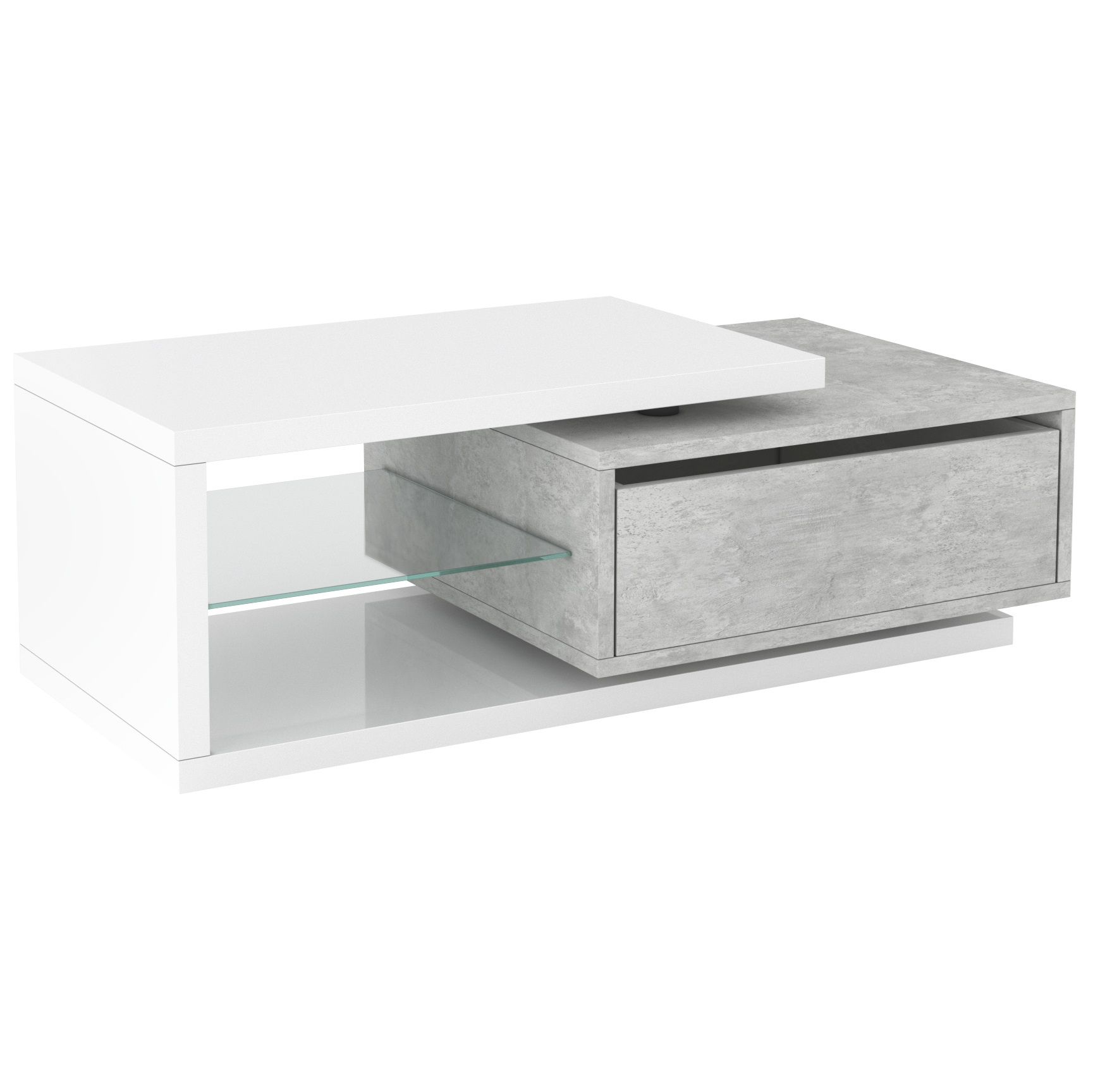 Salontafel Goya 60×120 cm – Hoogglans wit met betongrijze accenten