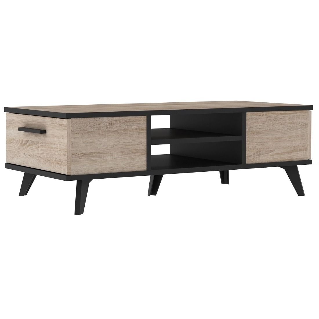 Salontafel Piano 106 cm – Strak eiken & zwart design voor elke woonkamer