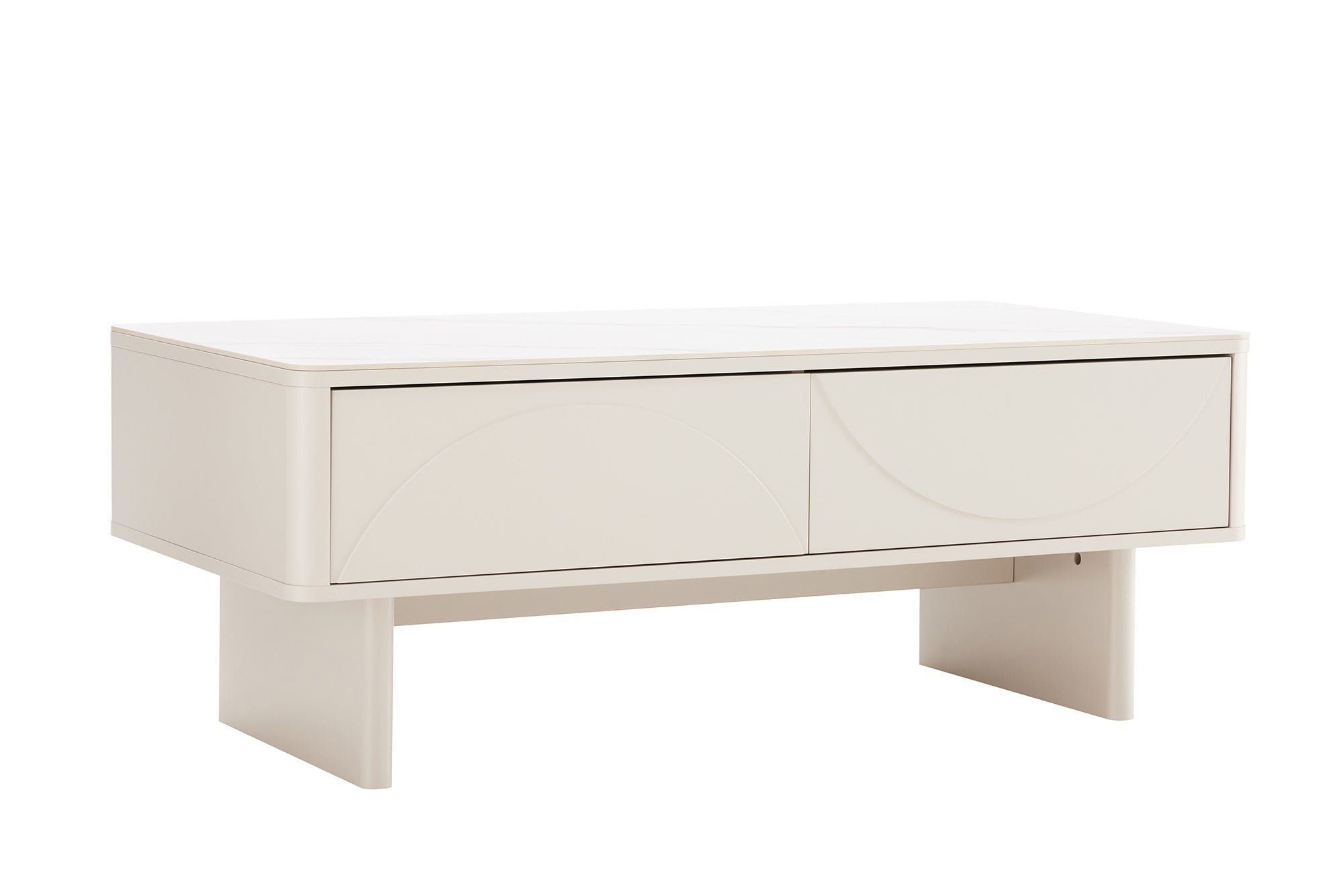 Salontafel Savoy 120 cm – Elegante 3D‑wit met wit marmeren keramisch blad