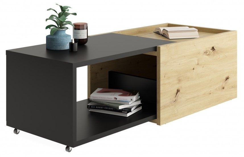 Salontafel Slide – Minimalistische functionaliteit in artisan eiken en zwart