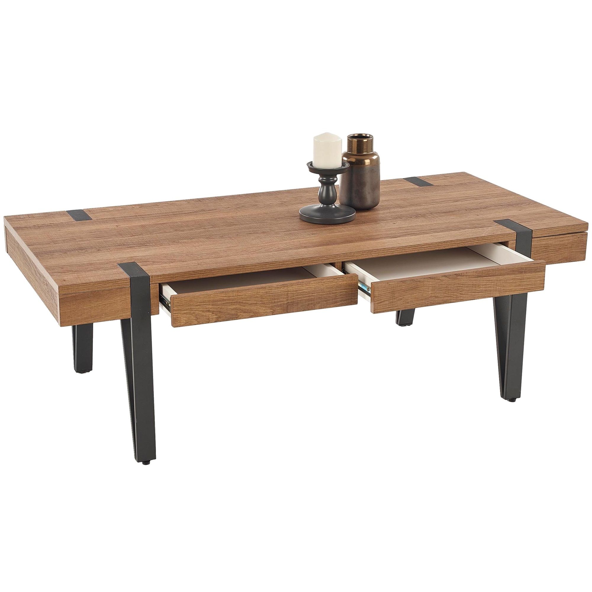 Salontafel Tuluza – Luxe loftstijl, 120 cm breed, zwart frame & walnootblad