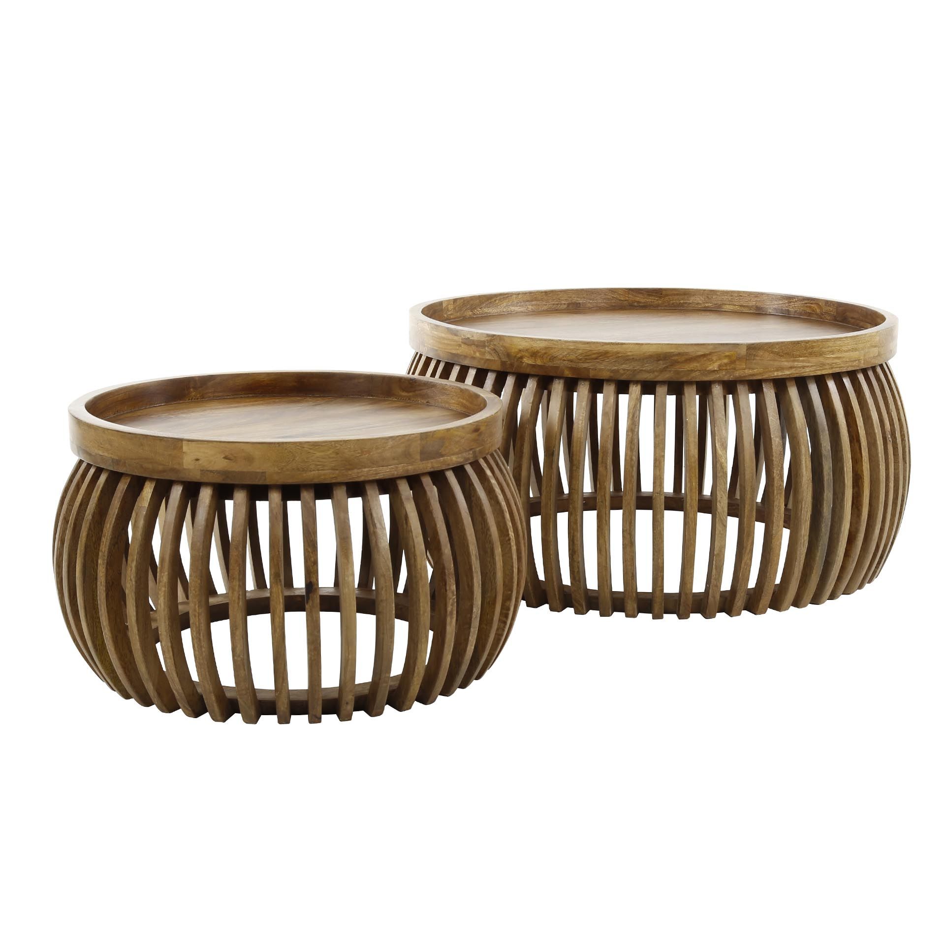 Salontafelset Tweak Curve – 2 ronde mangohouten tafels voor een speelse woonkamer
