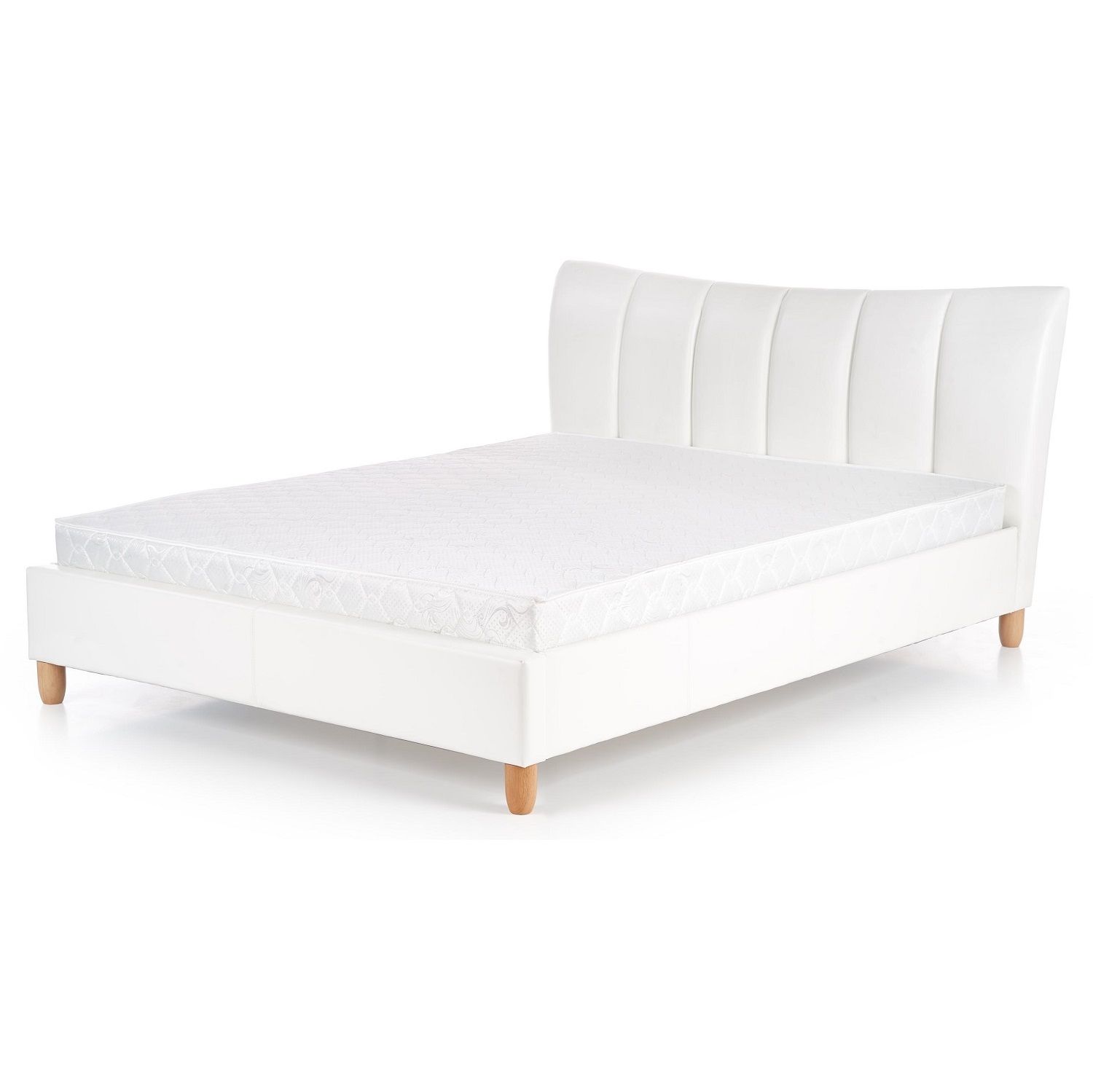 Sandy tweepersoonsbed 160×200 cm – stijlvol wit eco‑leer met massief houten basis