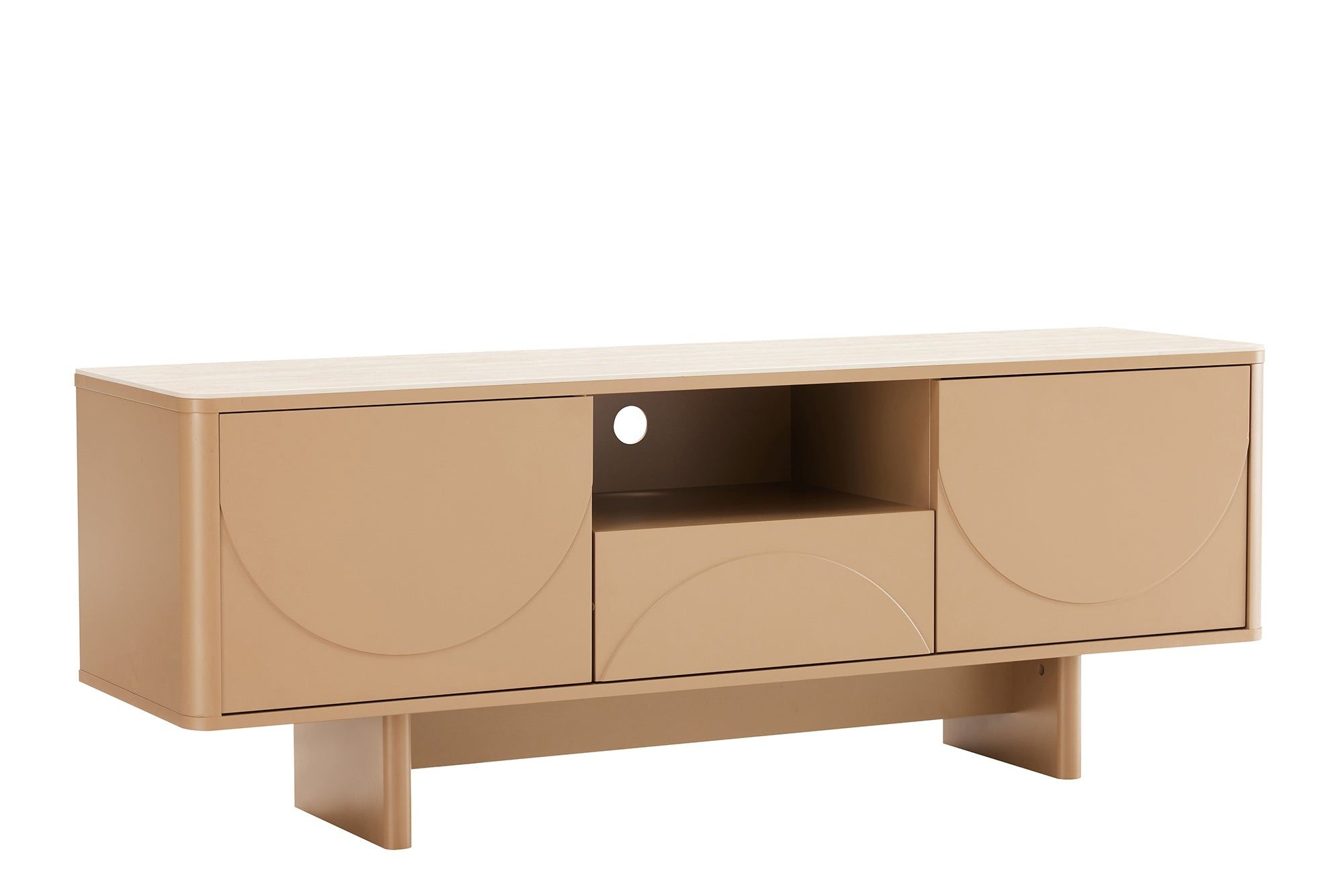 SAVOY TV‑meubel 150 cm – 3D naturel met travertijnmarmeren keramisch blad