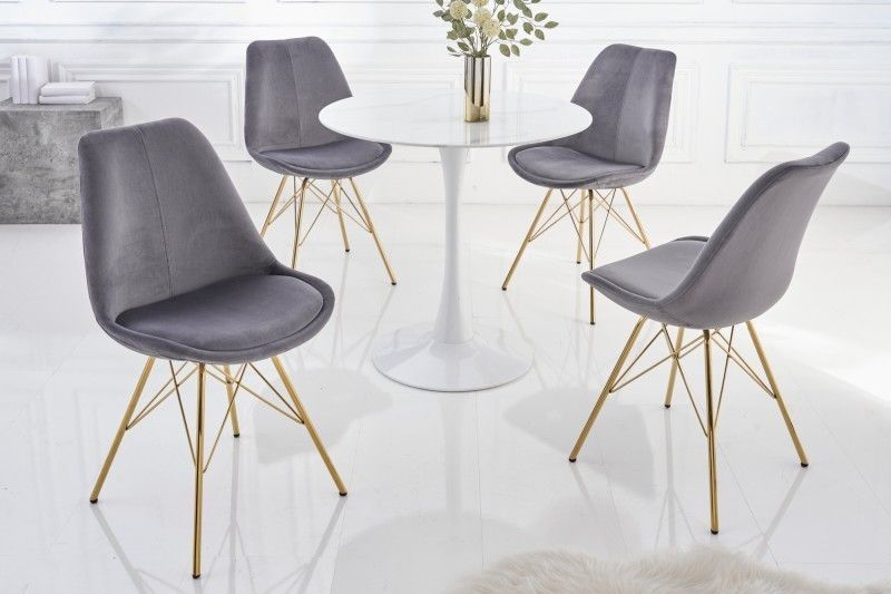 SCANDINAVIA Designstoel – Donkergrijs Fluweel met Gouden Poten